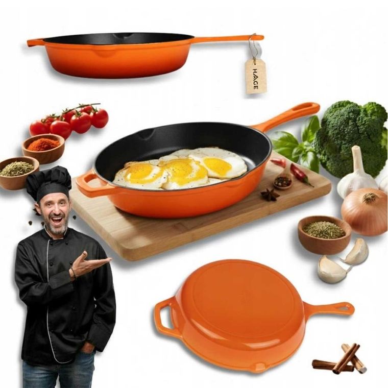 Hage, emaliowana patelnia żeliwna, pomarańczowa, 26 cm