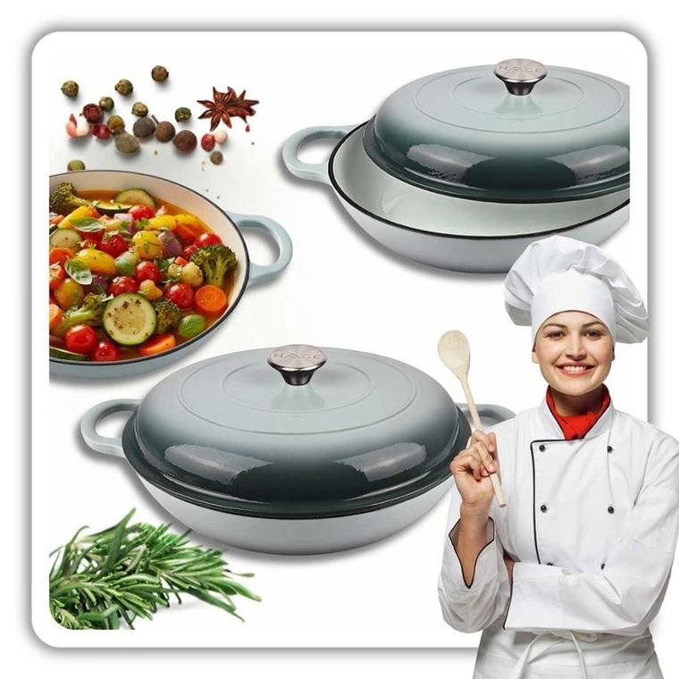 Hage, emaliowany garnek, płaski, żeliwny, sea salt, 30 cm, 3l