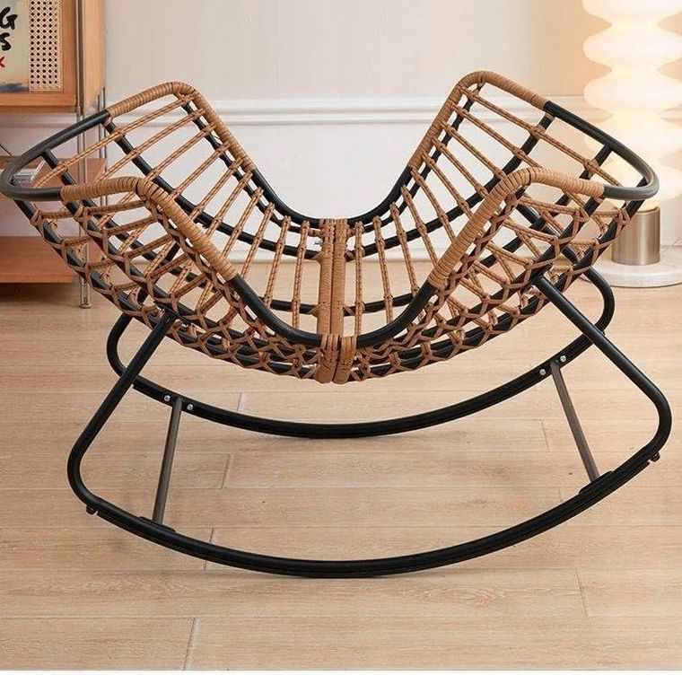 HaloFuture, nowoczesny fotel bujany z podnóżkiem, skandynawski kokon, szary