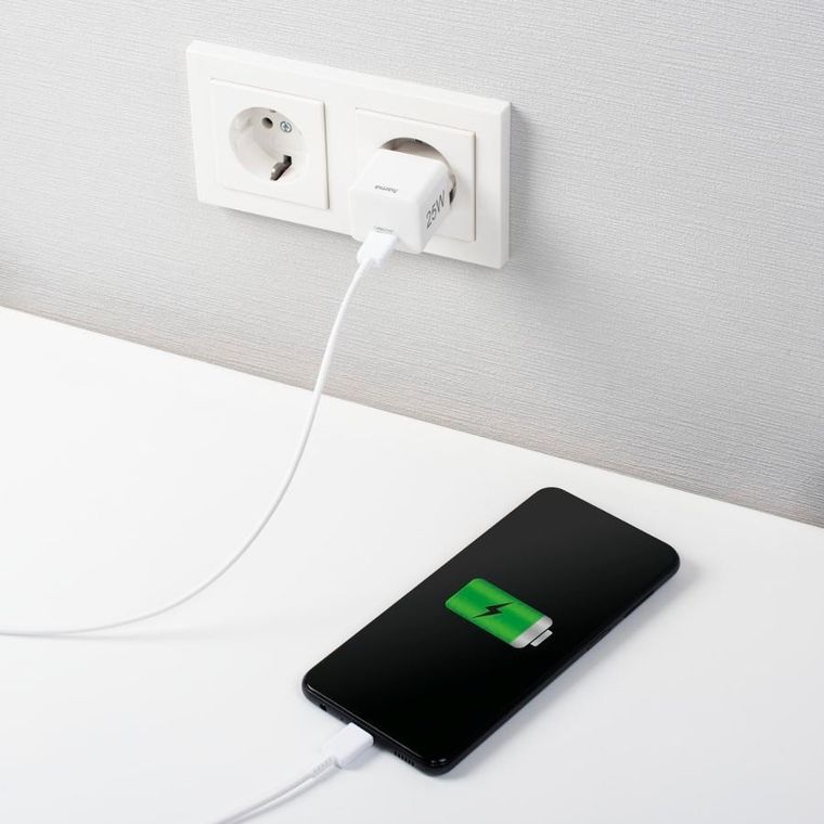Hama, Power Delivery, Qualcomm Quick Charge, ładowarka sieciowa mini, USB-C, 25W, biała