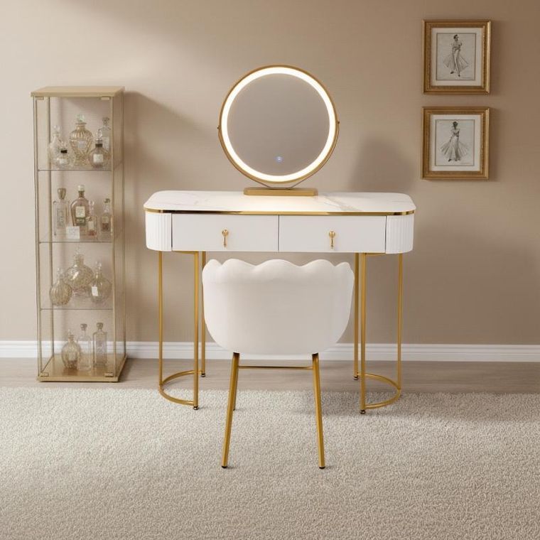 Hedo, Verdrid, toaletka kosmetyczna z lustrem LED, z krzesłem, biała, 100 cm