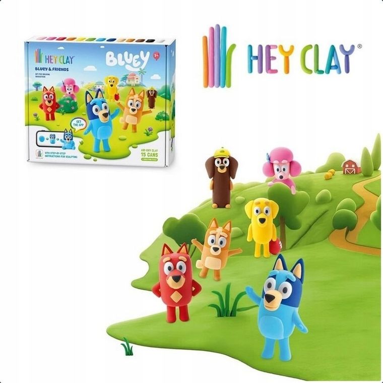 Hey Clay, Bluey, masa plastyczna, 15 szt. + królik i błazenek GRATIS, zestaw promocyjny