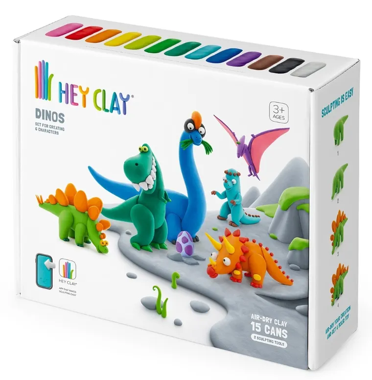 Hey Clay, Dinozaury, masa plastyczna, 15 szt.