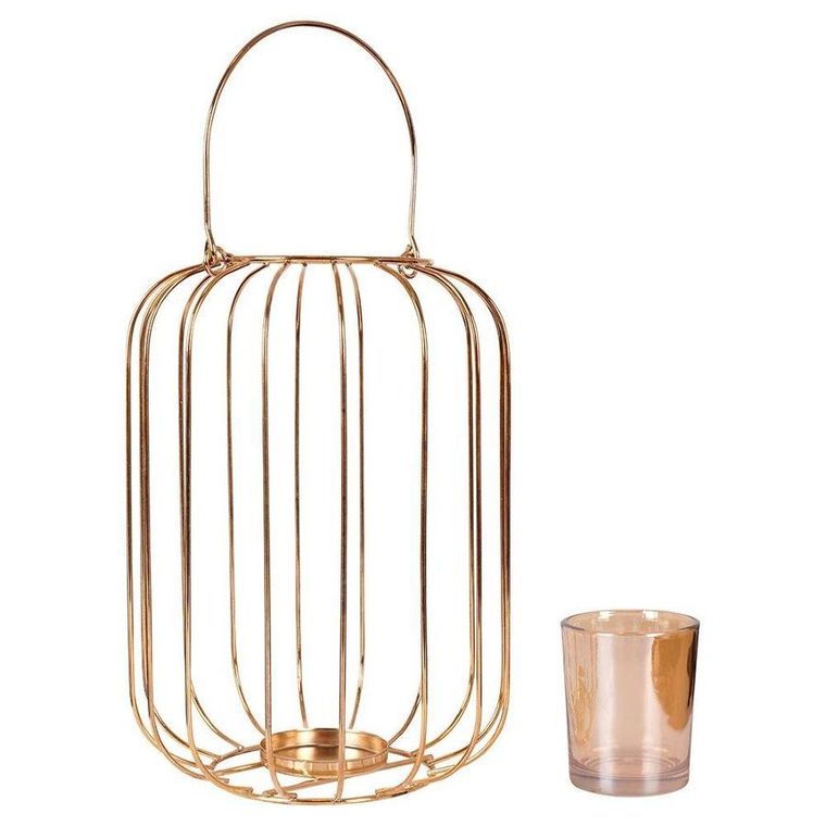 Home Styling Collection, lampion świecznik na świeczkę tealight, metalowy złoty, 21.5 cm
