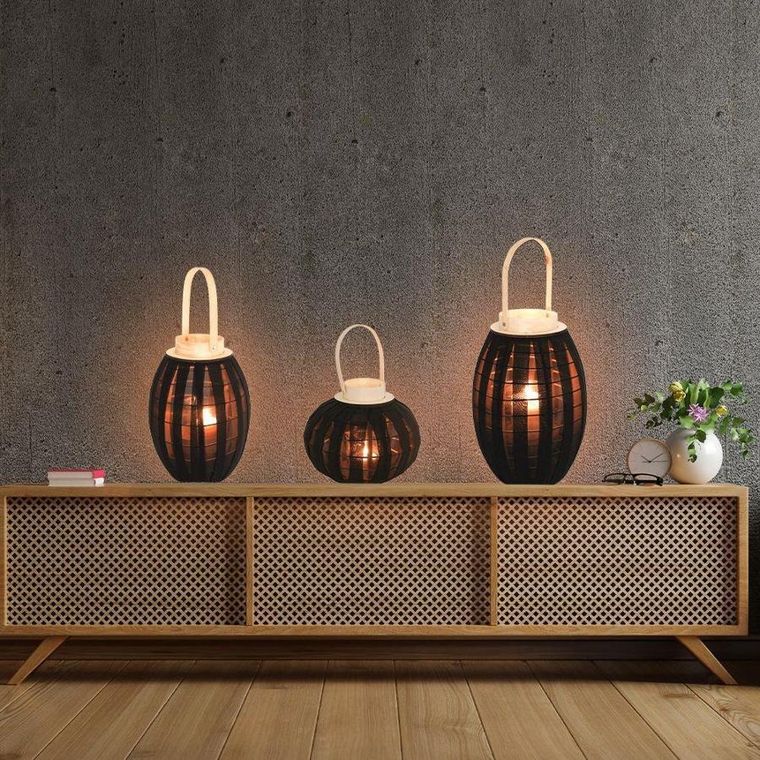 Home Styling Collection, lampion ze szklanym wkładem, czarny, 22-24 cm