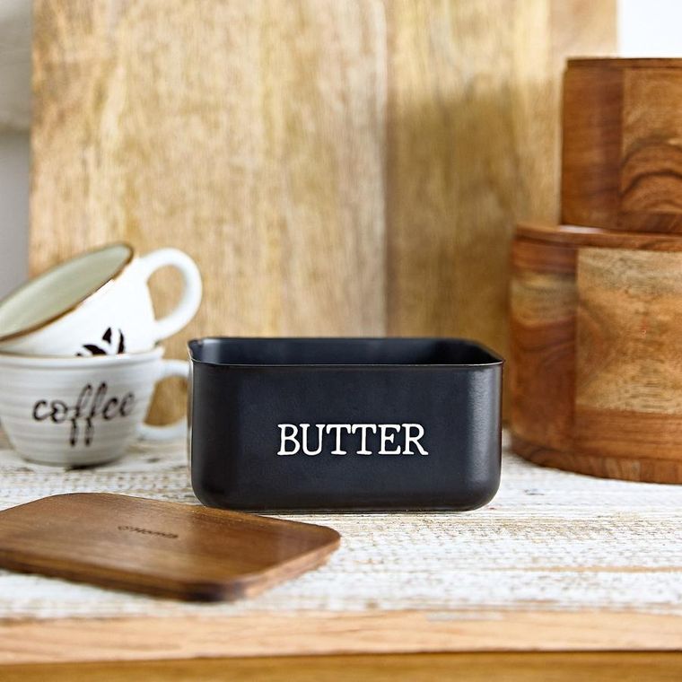 Homla, Avila, maselniczka, czarna z akacjową pokrywką, 15-10-7 cm, 872537