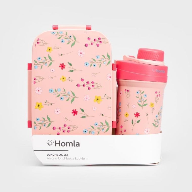 Homla, B2 Lusy, zestaw lunchbox, różowy z kubkiem, 1,8l
