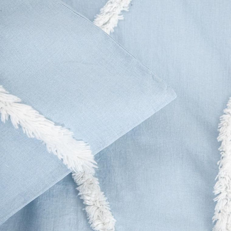 Homla, Delia, pościel, bawełniana niebieska z przeszyciami w kształcie fal, 200-220 cm