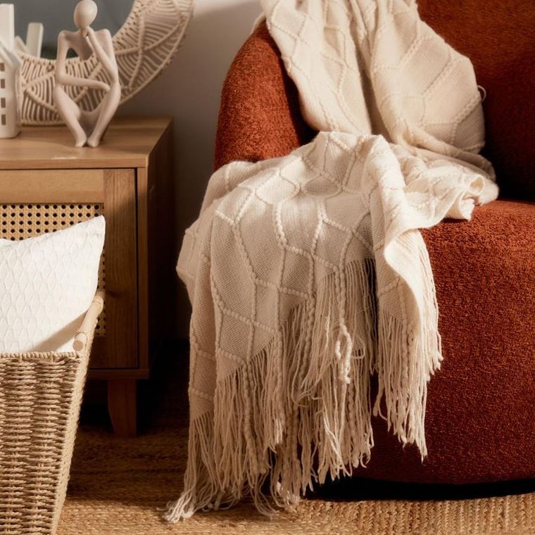 Homla, Loop, Koc beżowy w splot kulkowy, 130-170 cm, 812878