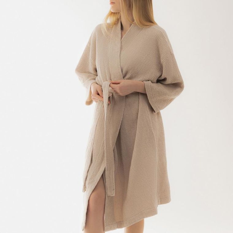 Homla, Vaffel, szlafrok, beżowy, rozmiar S/M