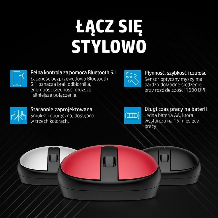 HP, 240, mysz bezprzewodowa, bluetooth, czarna, 3V0g9AA