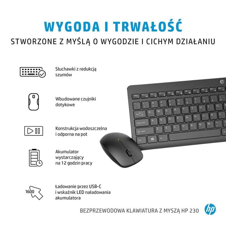 HP, Klawiatura i Mysz Combo 230 3l1f0aa, biały
