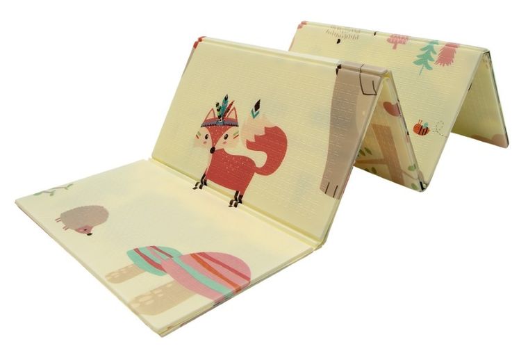 Humbi, dwustronna składana mata edukacyjna z pianki XPE, misie liski i auta, 120-180 cm