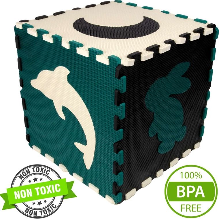 Humbi, mata piankowa, puzzle, kształty zoo, czarny kremowy ciemnozielony, 120-120 cm