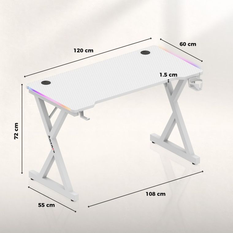 Huzaro, Hero 2.3, biurko gamingowe, białe, RGB, 120 cm