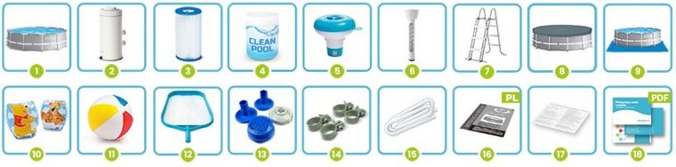 Intex, basen ogrodowy stelażowy, zestaw 17w1, 366-99 cm