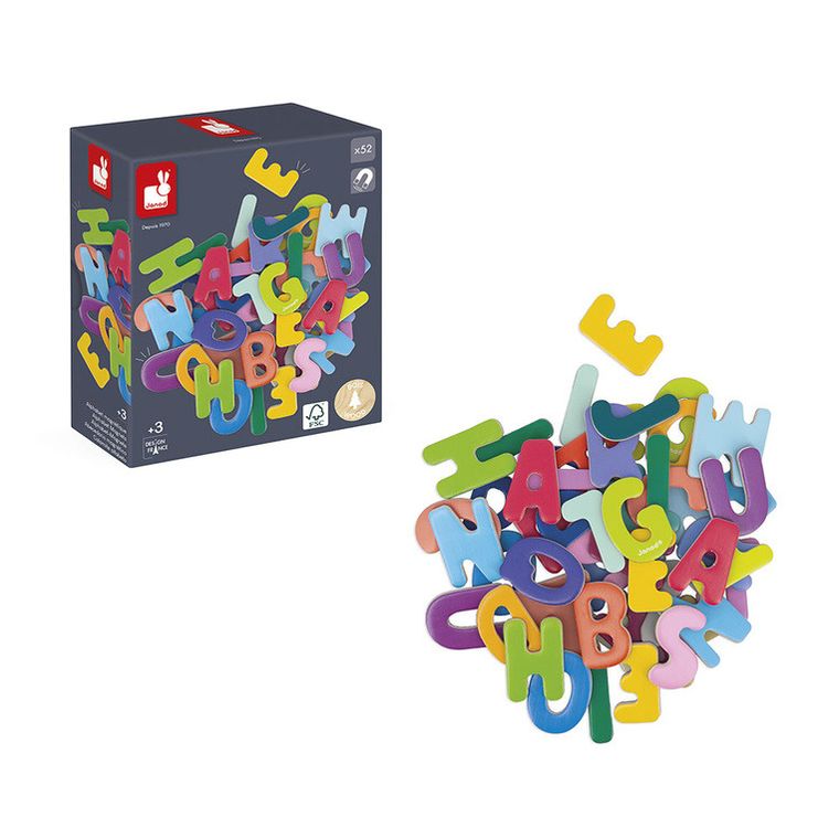 Janod, alfabet, drewniane magnesy, 52 szt.