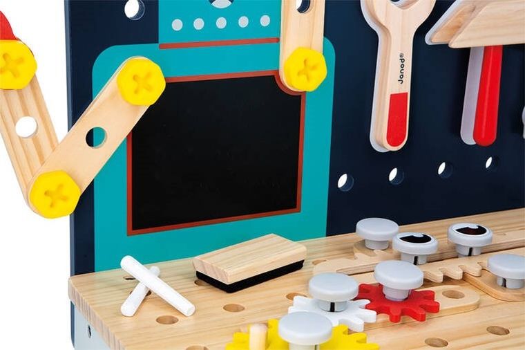 Janod, Brico ‘Kids, duży stolik, warsztat drewniany, magnetyczny, Robot