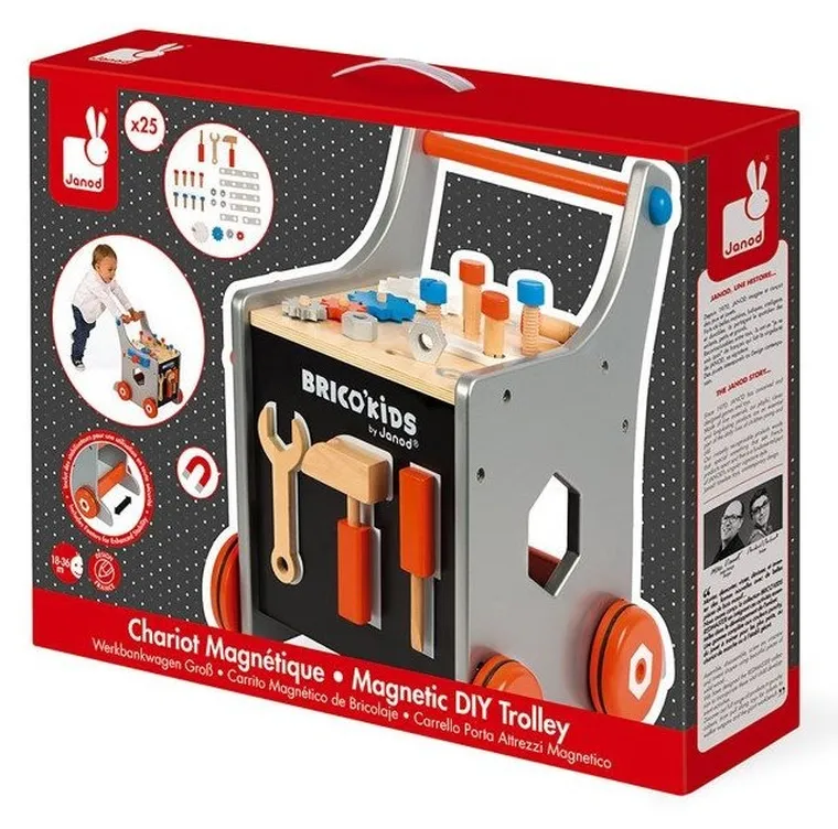 Janod, Brico‘Kids, wózek, warsztat magnetyczny z narzędziami
