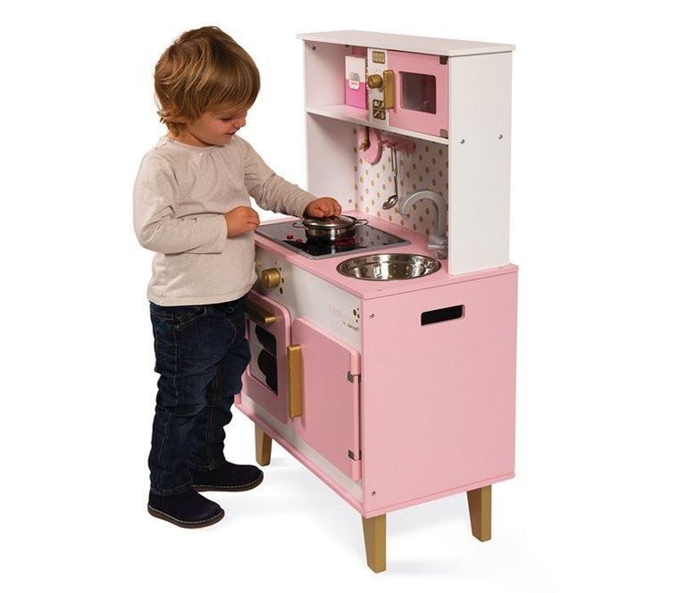 Janod, Candy Chic, kuchnia drewniana z dźwiękiem z 6 akcesoriami