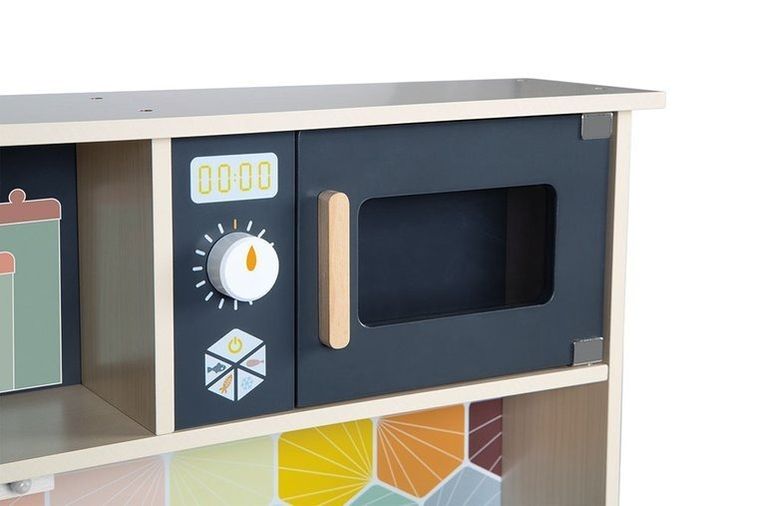 Janod, drewniana kuchnia z dźwiękiem, światłem LED i 6 akcesoriami