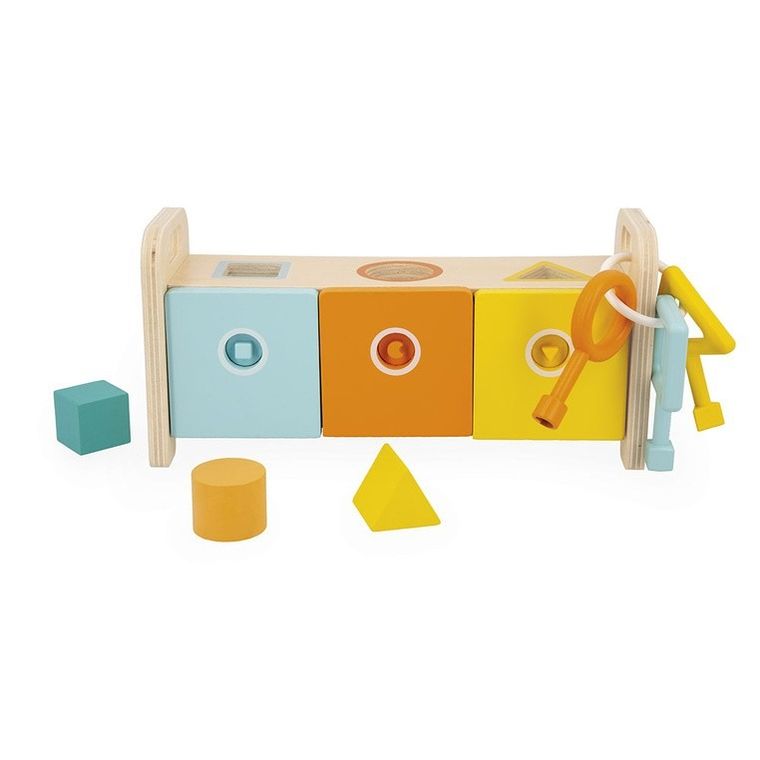 Janod, Essentiel, drewniany, sorter z kluczykami