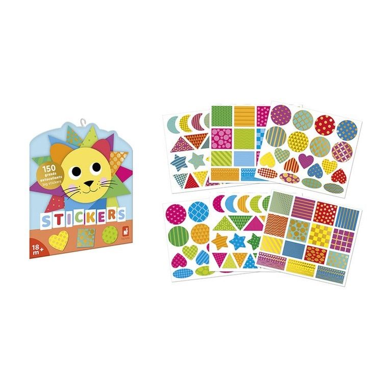 Janod, Figury geometryczne, duże naklejki na arkuszach, 150 szt.