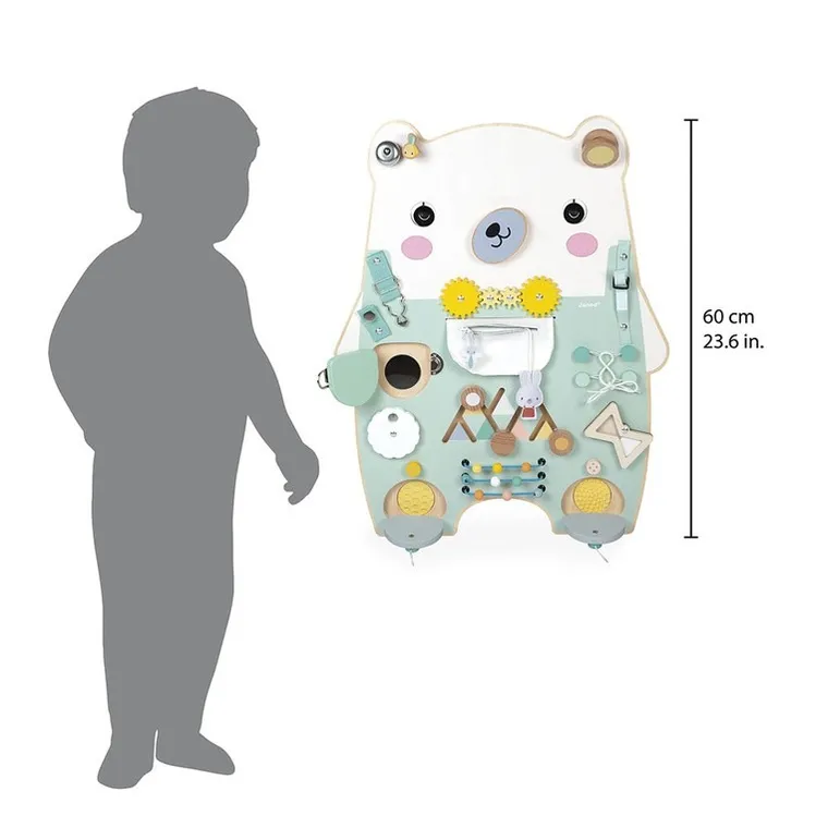 Janod, Miś Pure, drewniana tablica manipulacyjna, 20 aktywności