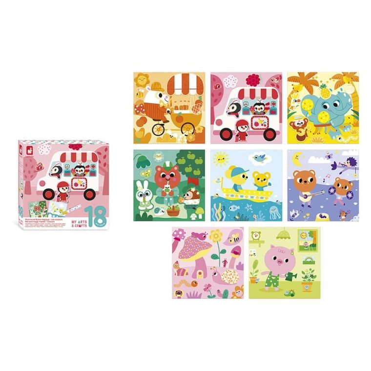 Janod, My arts & crafts, zestaw kreatywny, naklejki z filcu i magiczny pisak