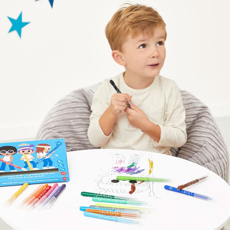 Janod, pisaki z filcową końcówką, flamastry, 18 kolorów