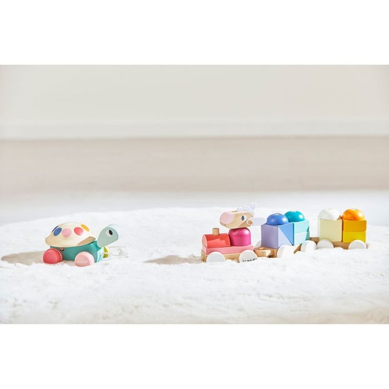 Janod, Zigolos, pociąg drewniany z klockami i zwierzątkami do ciągnięcia