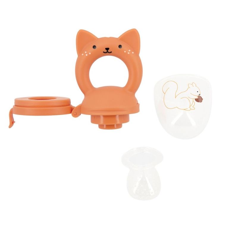 Kaloo, Grignoti, Wiewiórka, zestaw prezentowy 2w1, gryzak, smoczek do owoców + śliniak