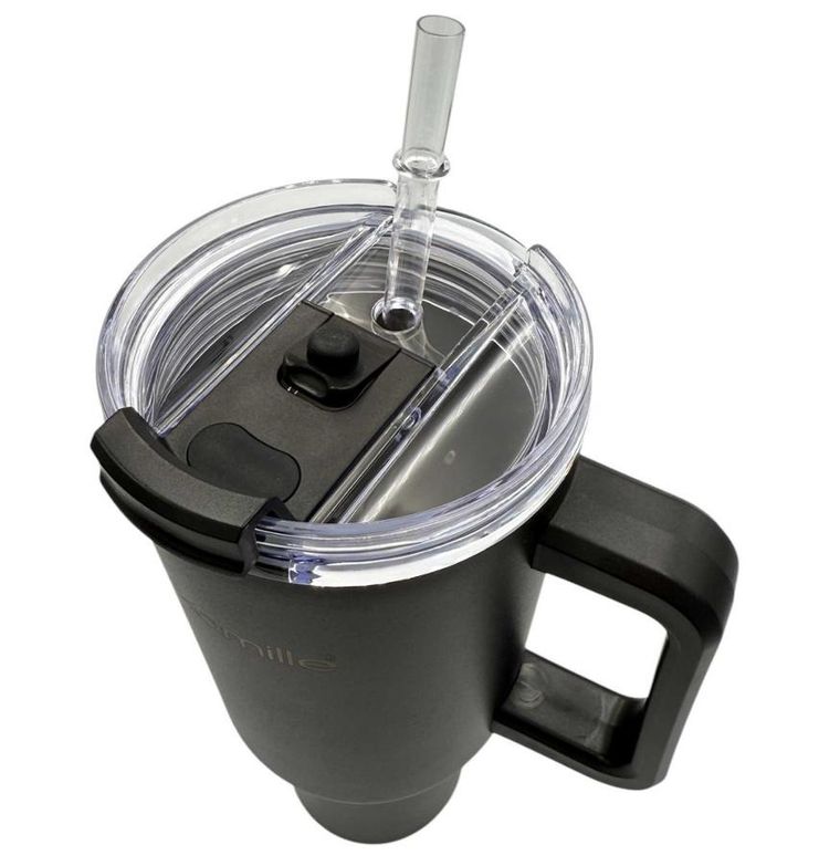 Kamille, stalowy kubek termiczny, termos, 1200 ml, z rączką i słomką