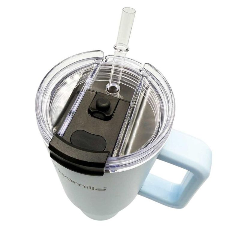 Kamille, stalowy kubek termiczny, termos, 1200 ml, z rączką i słomką