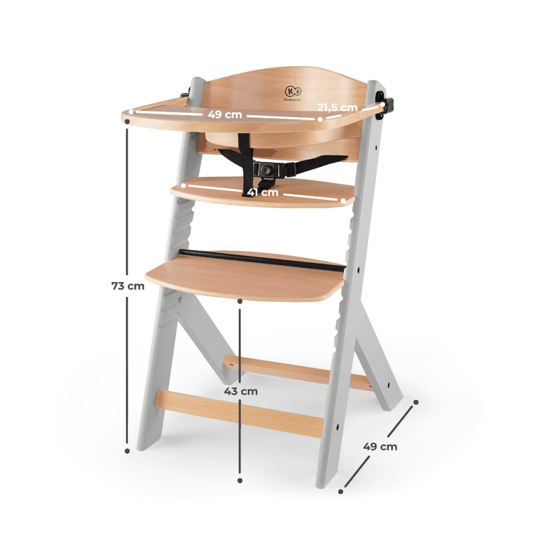 Kinderkraft, Enock, krzesełko do karmienia z poduszką, 3w1, Grey