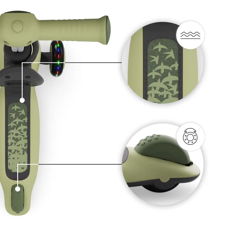 Kinderkraft, Halley 2, hulajnoga 3-kołowa, balansowa 2w1, LED, Grassland Green