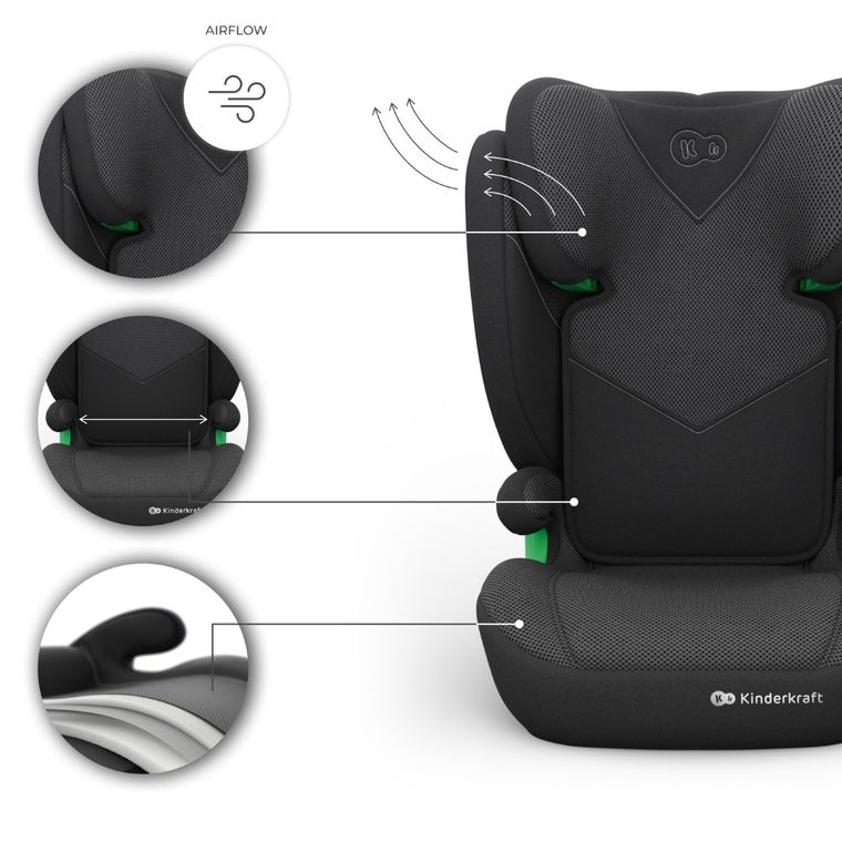 Kinderkraft, Junior Fix 2 Plus, i-Size, fotelik samochodowy, black, 100-150 cm