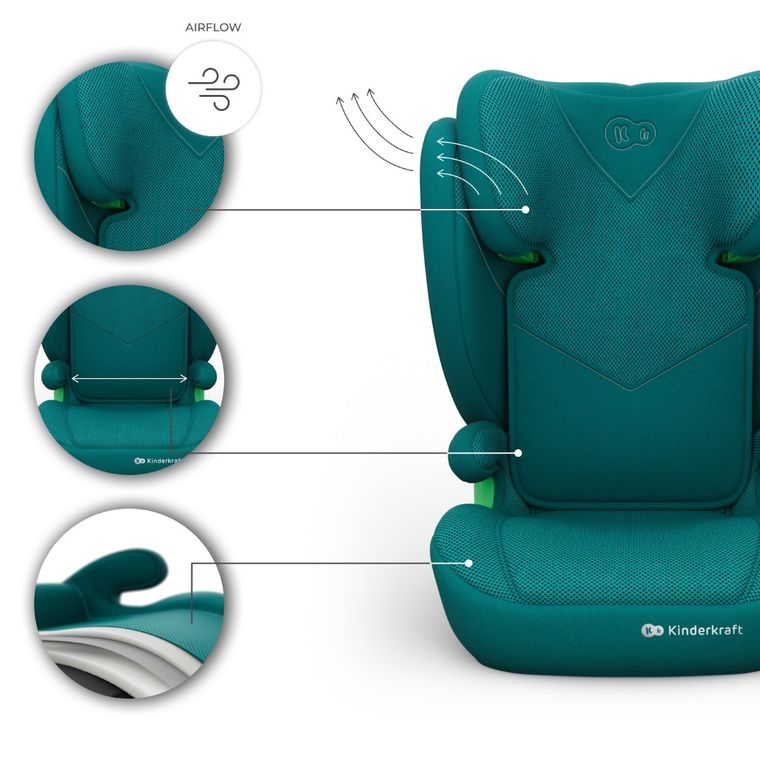 Kinderkraft, Junior Fix 2 Plus, i-Size, fotelik samochodowy, green, 100-150 cm