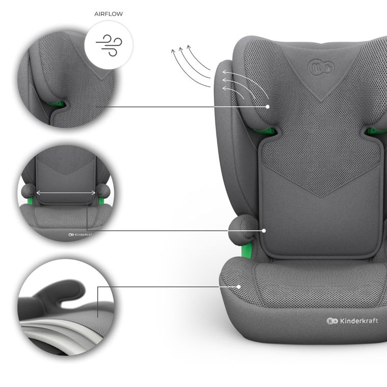 Kinderkraft, Junior Fix 2 Plus, i-Size, fotelik samochodowy, grey, 100-150 cm