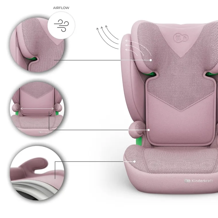 Kinderkraft, Junior Fix 2 Plus, i-Size, fotelik samochodowy, pink, 100-150 cm