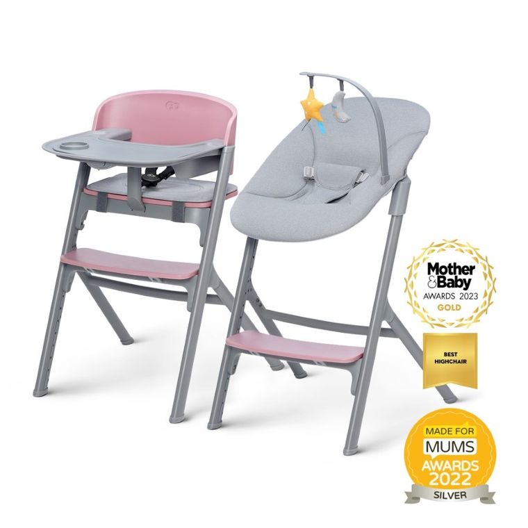 Kinderkraft, Livy, krzesełko do karmienia + Calmee, bujaczek, Aster Pink