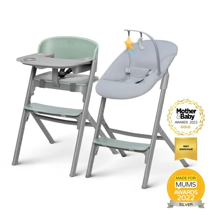 Kinderkraft, Livy, krzesełko do karmienia + Calmee, bujaczek, Olive Green