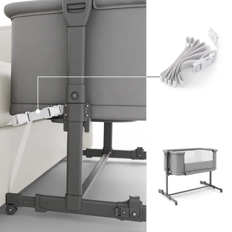 Kinderkraft, Nestee Grow 2, łóżeczko dostawne, dark grey