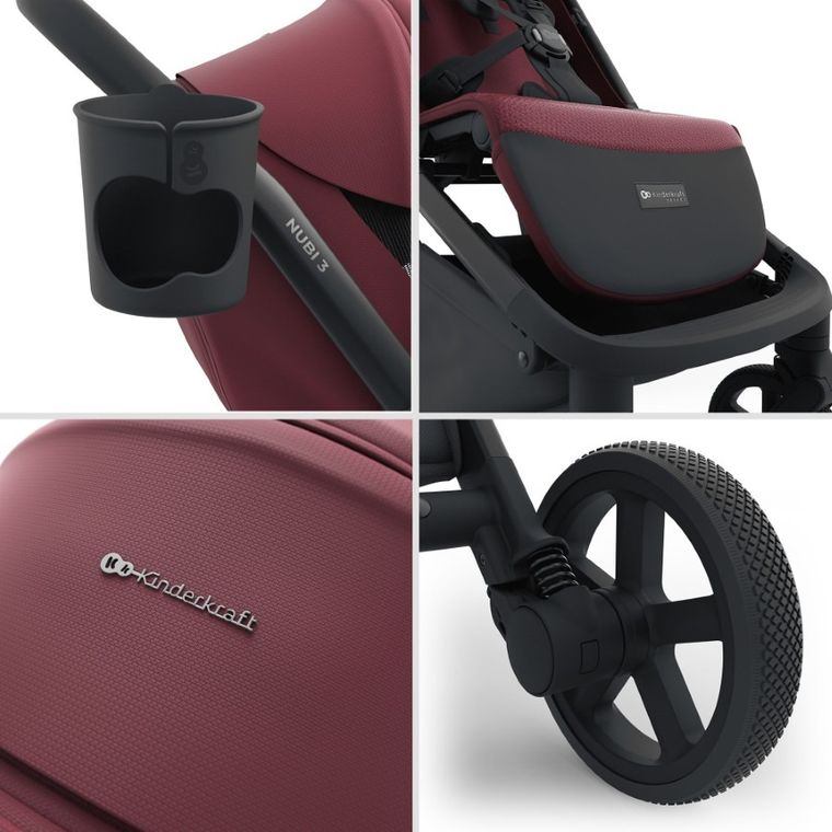 Kinderkraft, Nubi 3, wózek spacerowy, Dark Ruby