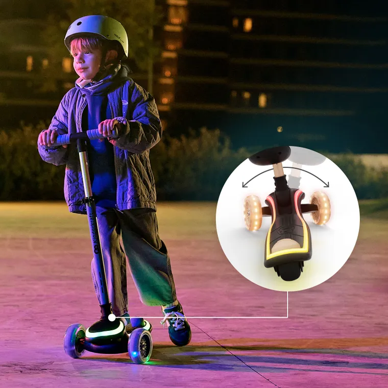 Kinderkraft, RAKET UP, hulajnoga 3-kołowa LED, 2w1, Beige