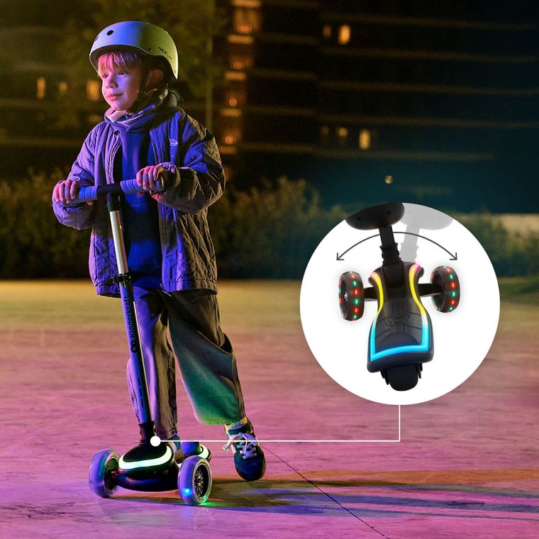 Kinderkraft, RAKET UP, hulajnoga 3-kołowa LED, 2w1, Black