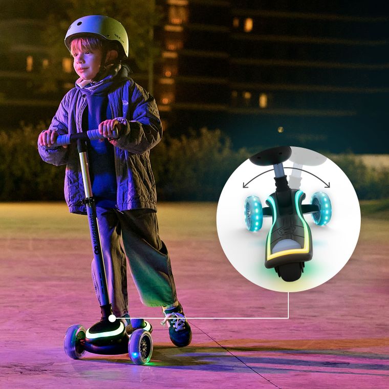 Kinderkraft, RAKET UP, hulajnoga 3-kołowa LED, 2w1, Blue