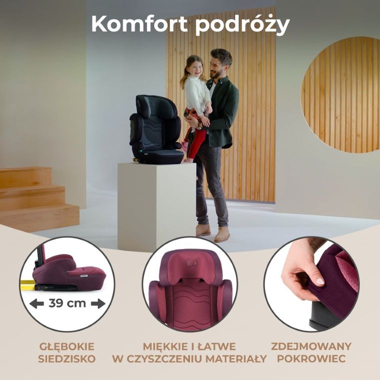 Kinderkraft, XPAND 2, I-size, fotelik samochodowy, Cherry Pearl, 100-150 cm