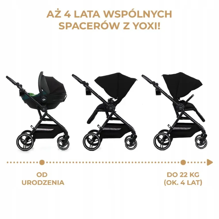 Kinderkraft, Yoxi, Mink Pro, wózek wielofunkcyjny 3in1, Pure Black