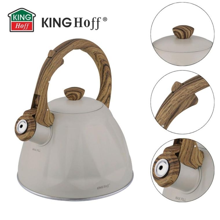 Kinghoff, czajnik z gwizdkiem, beżowy mat, 2l, kh-1998
